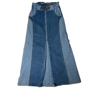 Maxi High Waisted Long Skirt Women's Ankle Length Ribbed Denim Belt Size 32